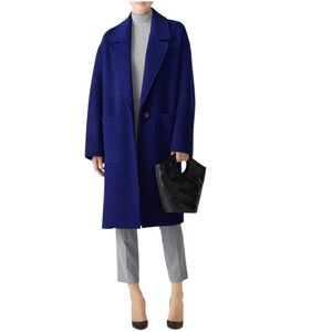 VINCE Patch Pocket Blue Car Coat Wool Blend Notched Lapel Minimalist Medium